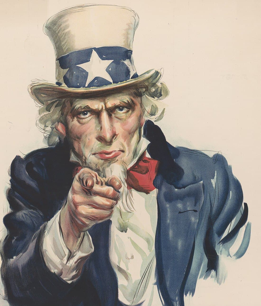 Uncle Sam pointing at the viewer, from James Montgomery Flagg's 1917 poster